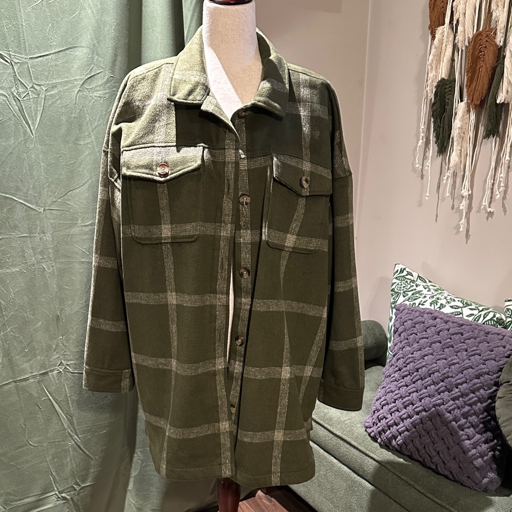 Sonoma Olive Green Plaid Shacket Jacket